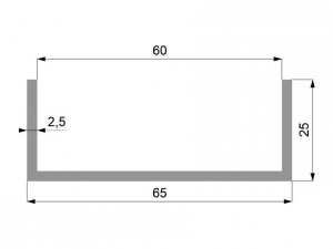 Hliníkový U profil 65x25x2,5