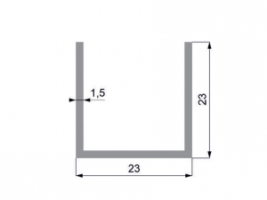 Hliníkový U profil 23X23X1,5  elox - zakončovací nábytková lišta